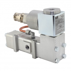 Клапан пневматический регулирующий с электромагнитным исполнительным механизмом 242-803 200, 3/2, G1/4, 3000 l/min, 220 V AC, 22VA, II Gb IIC T5 X, 1Ex db IIC T5 Gb X,  -50C...+70С